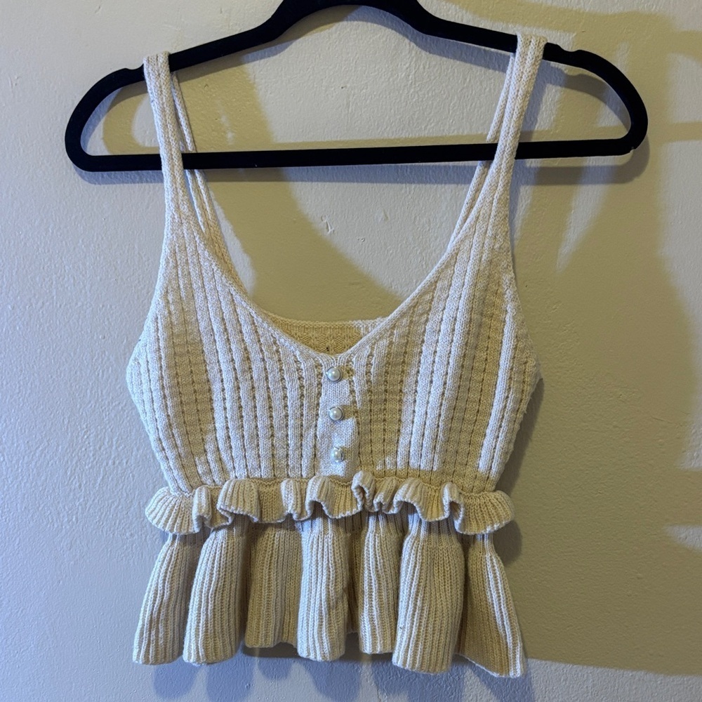 Elegant Beige Knit Ruffle Crop Top